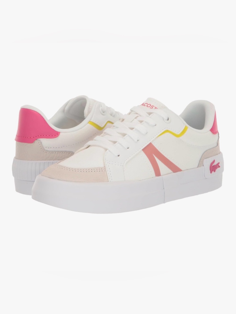 Lacoste White Sneakers with Pink and Yellow Accents